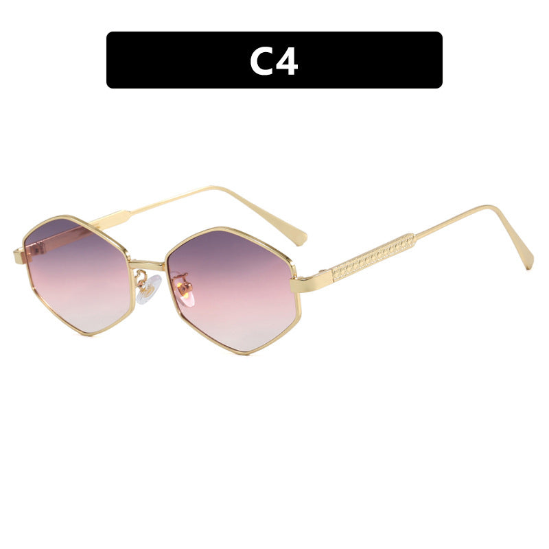 Dame hexagonal solbrille med elegante metallaksenter og UV-beskyttelse Skanto