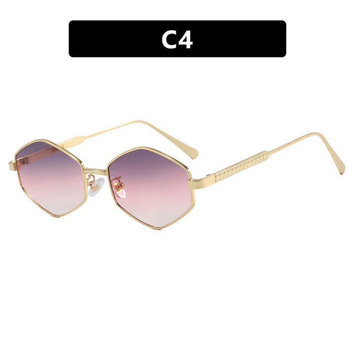 Dame hexagonal solbrille med elegante metallaksenter og UV-beskyttelse Skanto