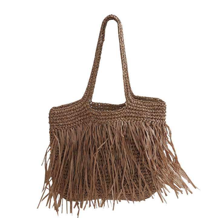 Håndlaget strandveske med fransete design Skanto