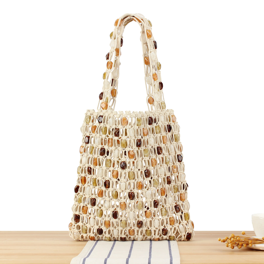 Hand-knotted basket bag with colorful beads Skanto