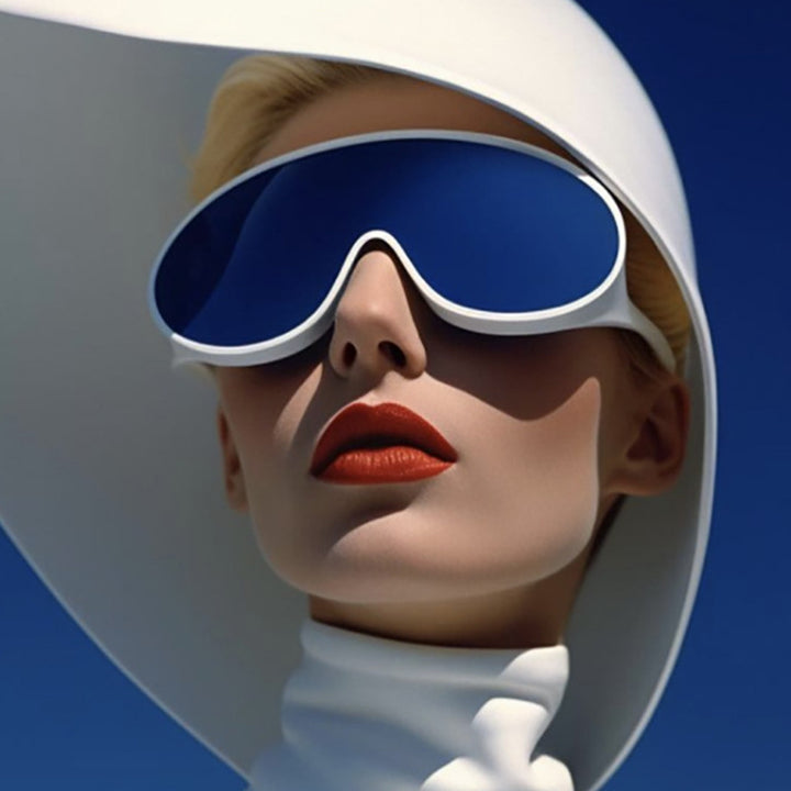 Dame futuristisk solbrille med store glass og ergonomisk ramme Skanto