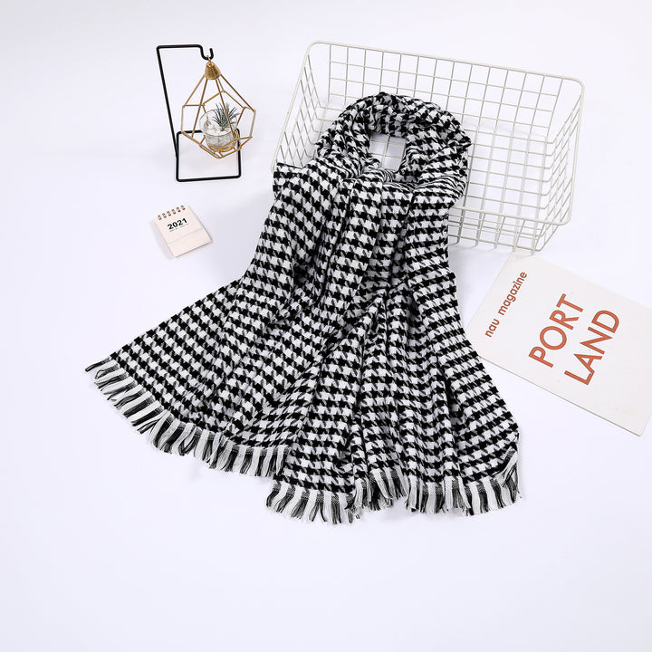 Dame elegant skjerf med houndstooth mønster Skanto