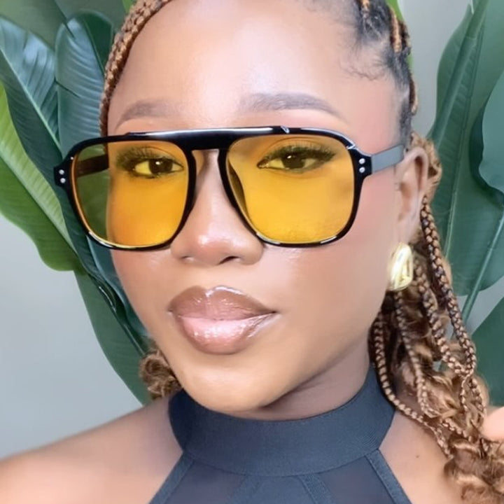 Dame geometrisk solbrille med polarisert gult glass Skanto