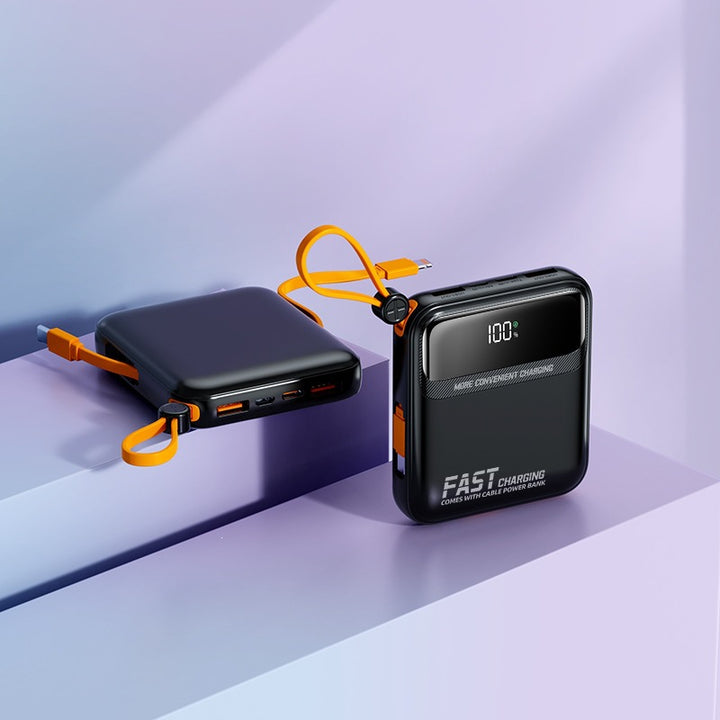 Bærbar powerbank med integrert ladekabel og digitalt display Skanto