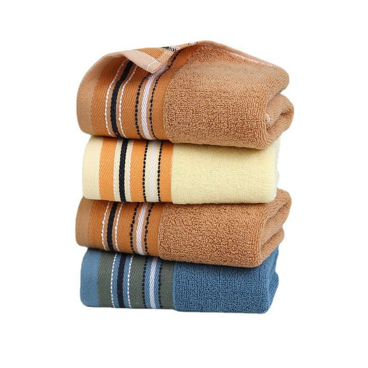 Premium terry towel with elegant stripe border.