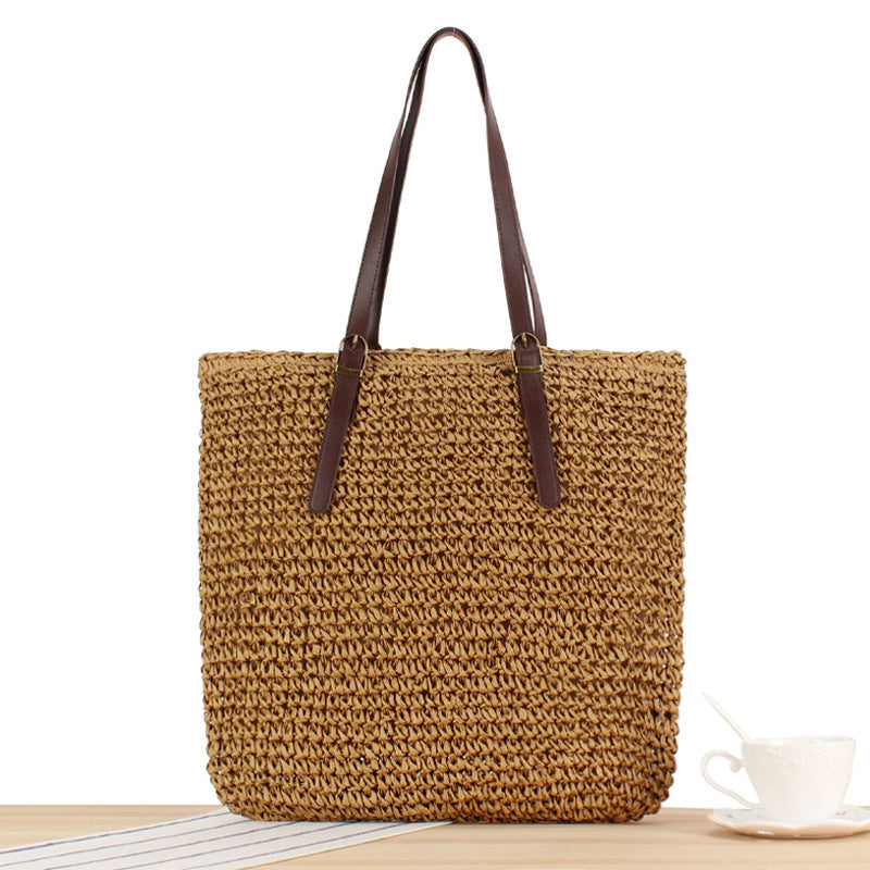 Handbag made of handmade natural material with sturdy leather handles Skanto