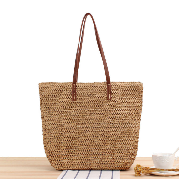 Elegant Raffia Tote Bag with Leather Handles Skanto