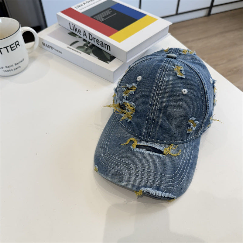 Kvinnes Slitt Denim Baseball Caps Skanto