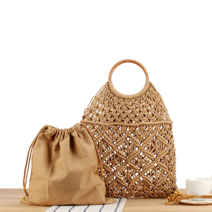 Macrame Tote Bag with Wooden Handle Skanto