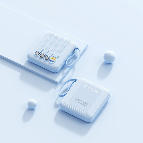 Mini Powerbank med integrert multifunksjonsladekabel Skanto