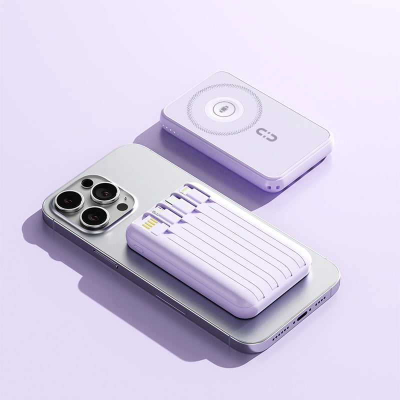 Kompakt powerbank med integrert ladekabel og hurtiglading funksjon Skanto