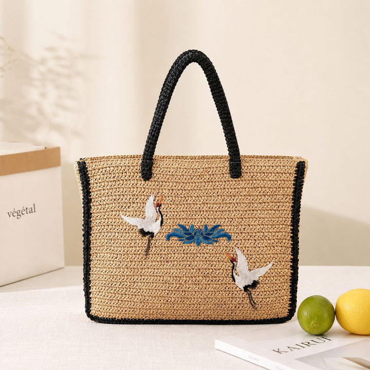 Elegant Bast-Totepose med Kunstnerisk Broderidesign Skanto