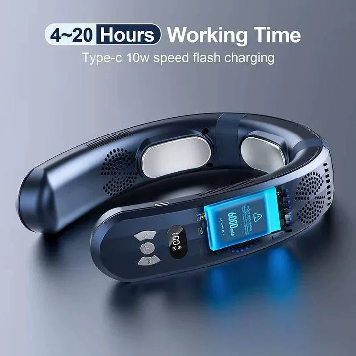 Unisex énhetsstørrelse håndfri bærbar nakke-kjølevifte med LED-skjerm og justerbar luftstrøm Skanto