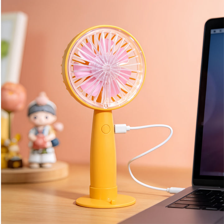 Kvinnenes bærbare USB-håndvifte med fleksibel neigemechanisme og ergonomisk håndtak Skanto