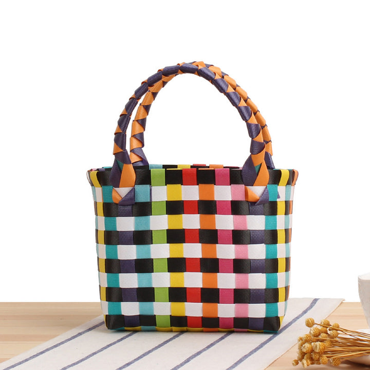 Woven Handbag with Plaid Pattern Skanto