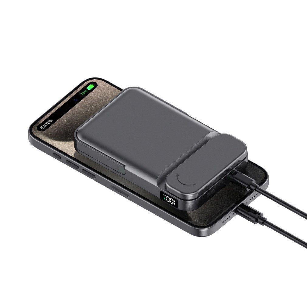 Bærbar powerbank med integrert stativfunksjon og digital ladestatusvisning Skanto