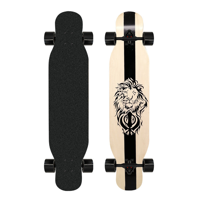 Kunstnerisk løveprydet longboard Skanto