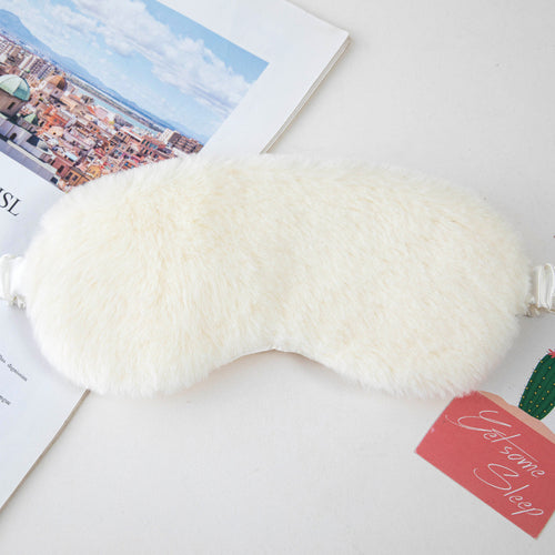 Dame nan fluffy ergonomisk øyemaske med justerbart satinsbånd og mykt kunstpelsdeksel Skanto