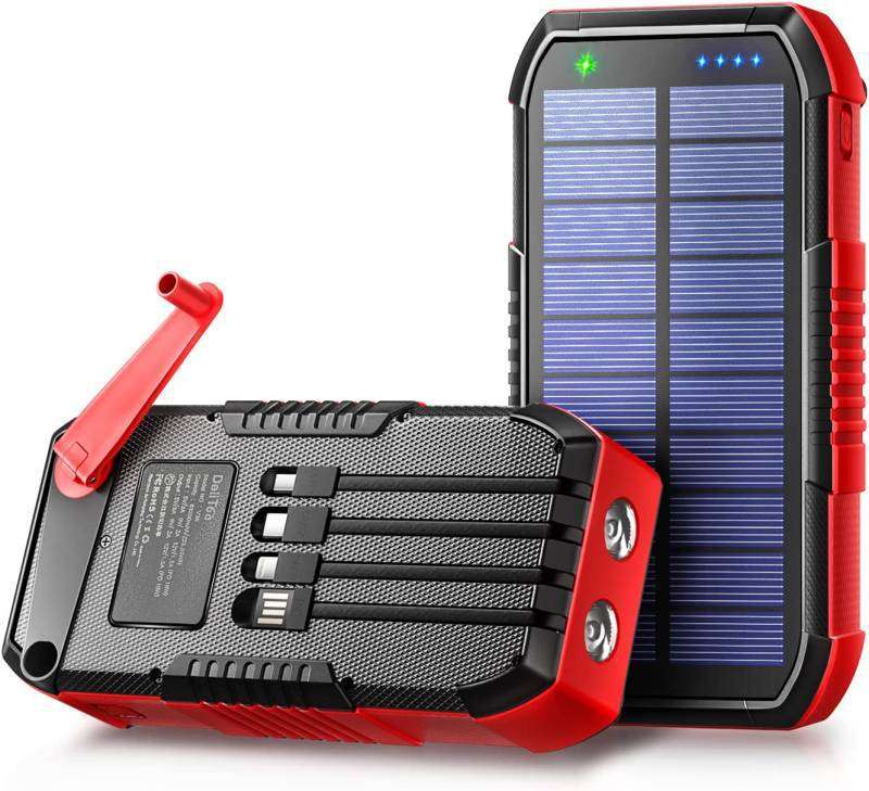 Bærbar powerbank med solcellelading og innebygd LED-lys Skanto