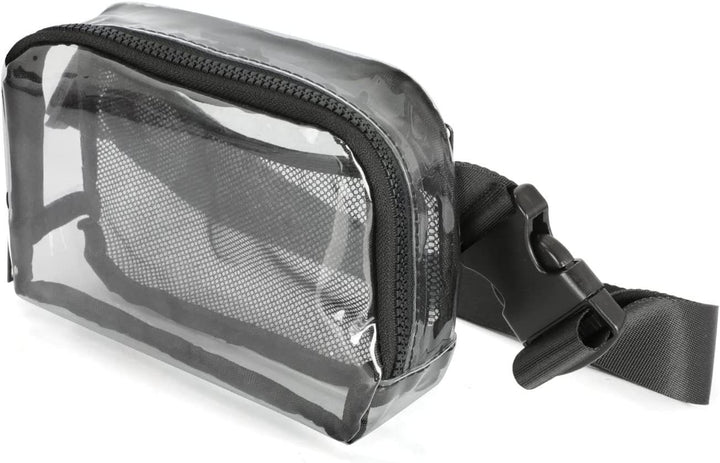 Transparent skulderveske med nett-sidelommer Skanto