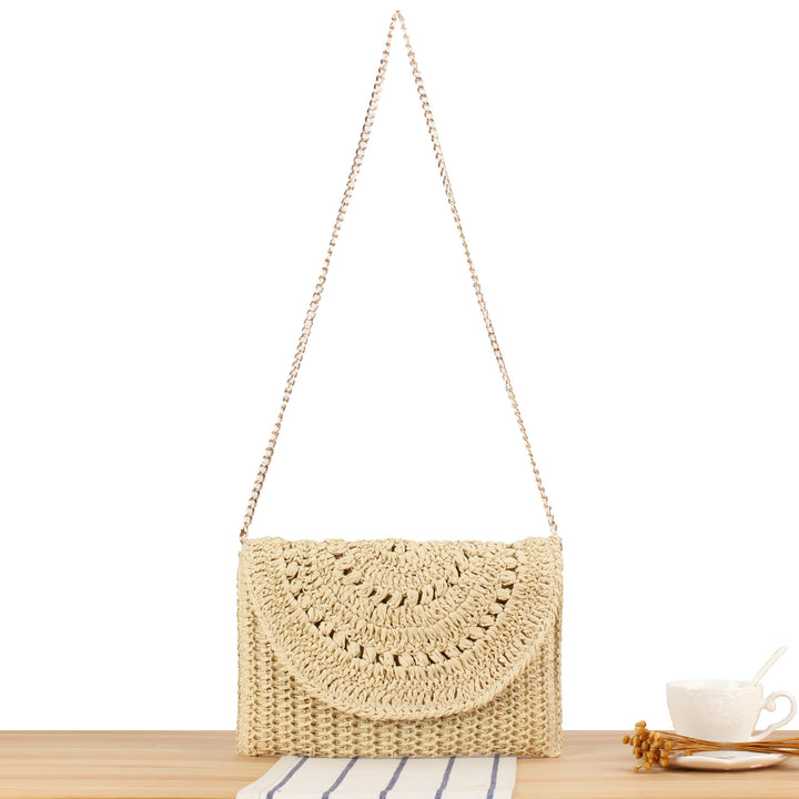Woven Raffia Handbag with Elegant Chain Detail Skanto