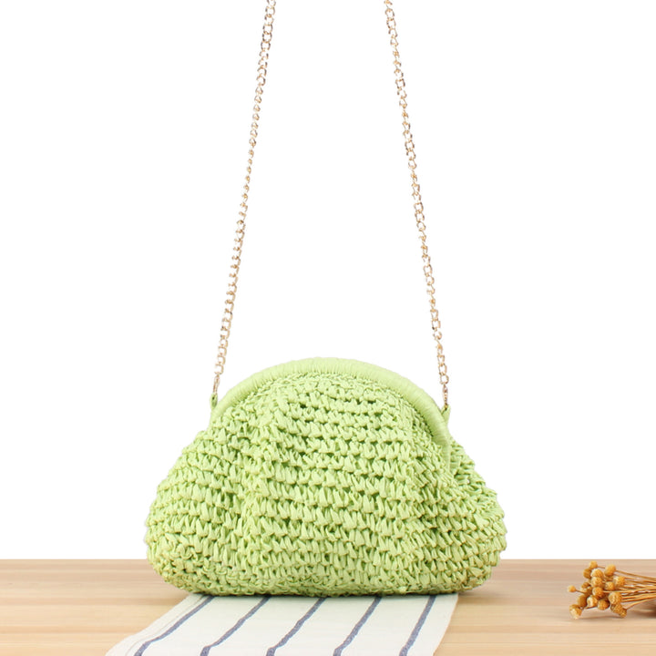 Shoulder bag made of handmade natural fibers with elegant chain embellishment Skanto