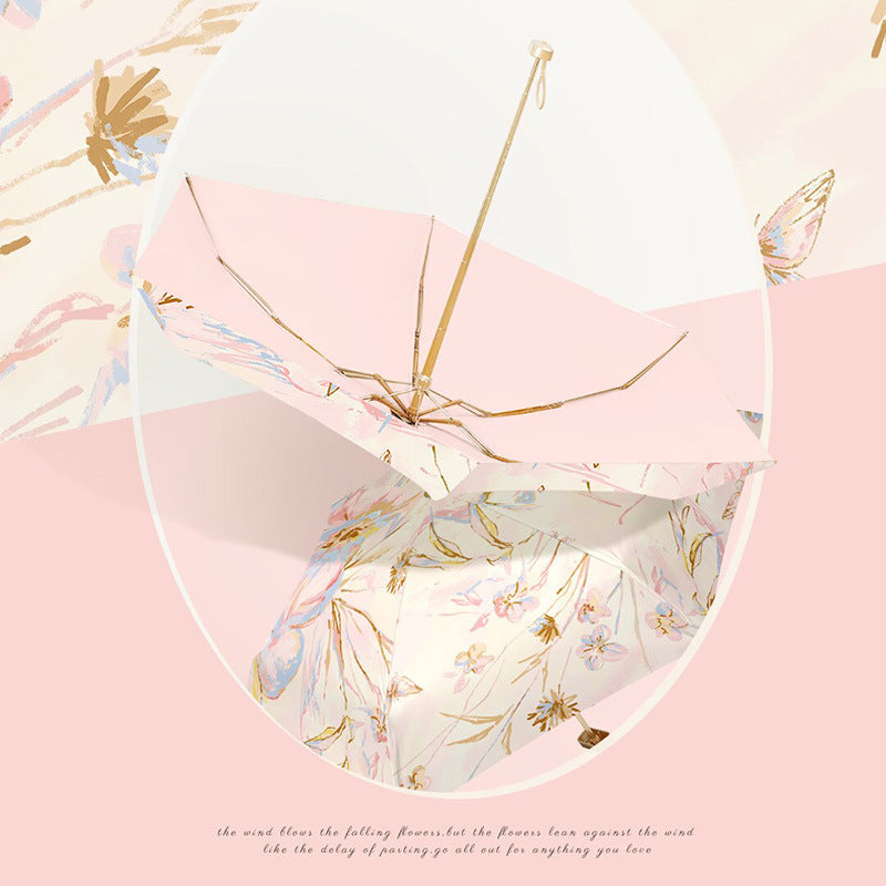 Damer elegant foldbar paraply med blomsterkunstdesign Skanto