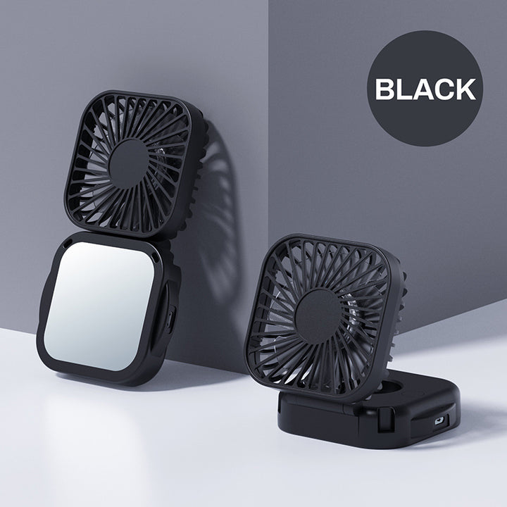 Kjøling bærbar oppladbar sammenleggbar mini vifte med speil og justerbar svingestativ Skanto