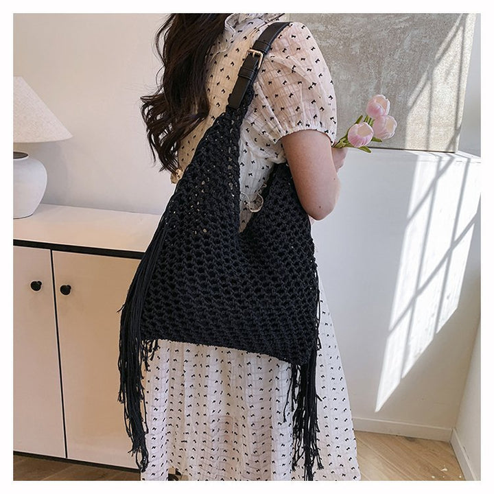 Makramee Hobo-veske med fransene og robust design Skanto
