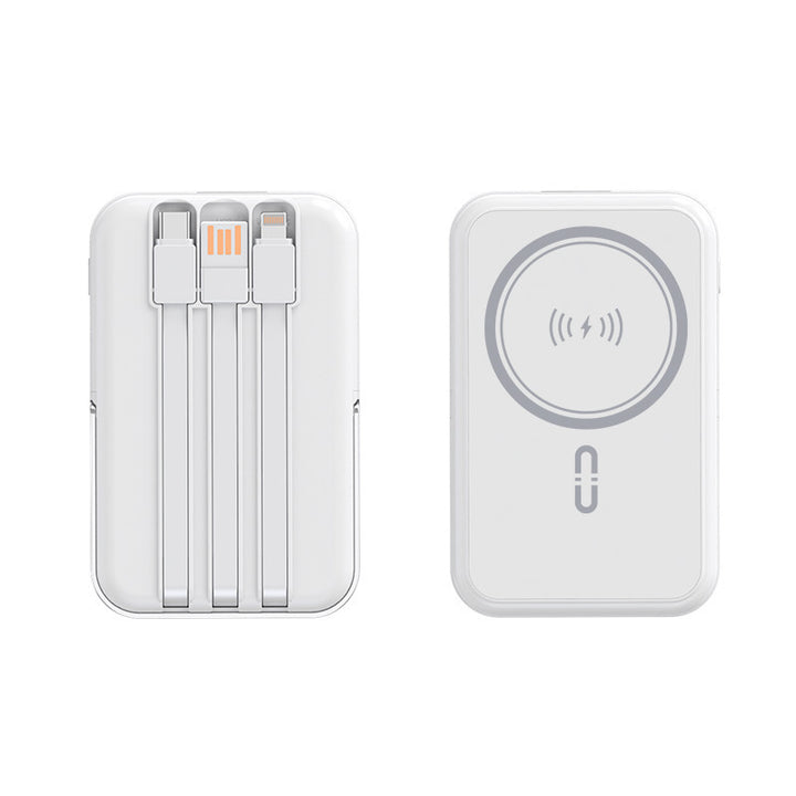 Powerbank med integrerte ladekabler og trådløs ladingsfunksjon Skanto