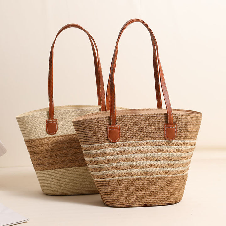 Elegant Bast Tote Bag med Læderdetaljer Skanto