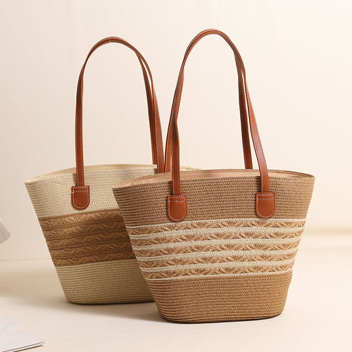 Elegant Bast Tote Bag med Læderdetaljer Skanto