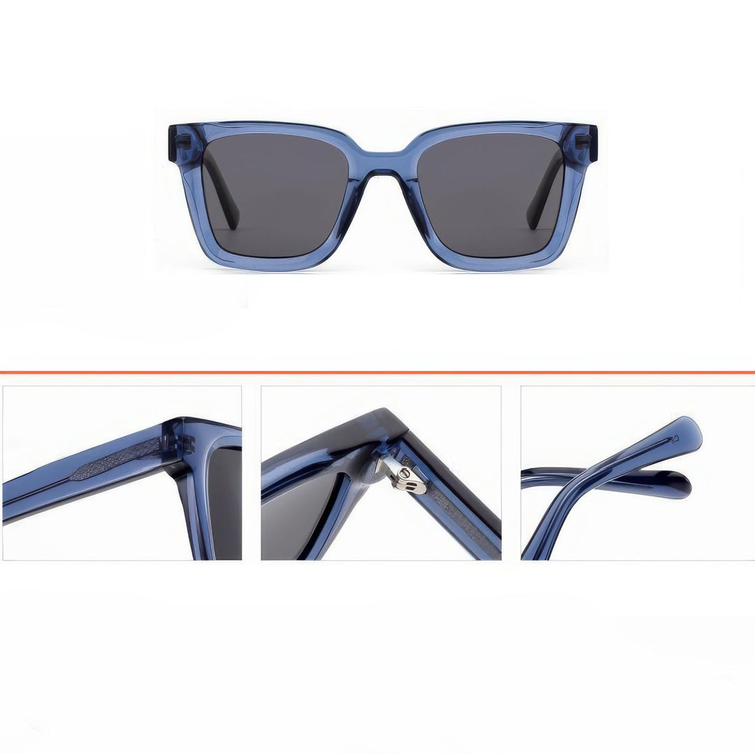 Dame moteriktig kvadratisk solbrille med transparent plastikkinn og polariserte linser Skanto