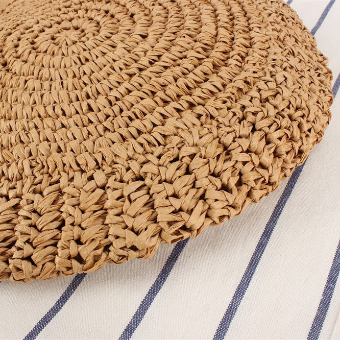 Round straw bag with leather handle Skanto