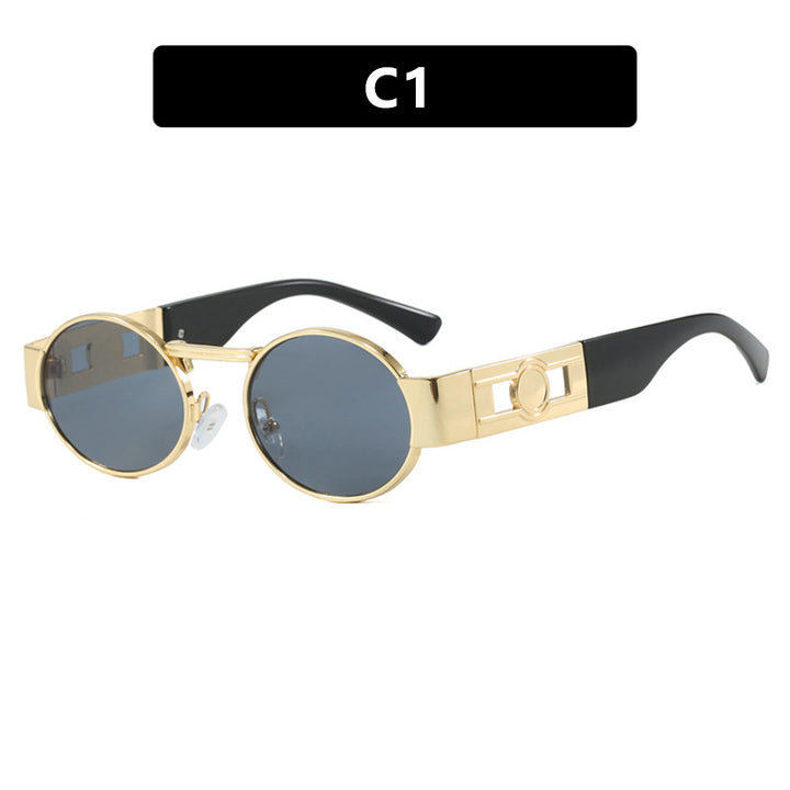 Dame rund solbrille med moderne metallramme og UV-beskyttelse Skanto