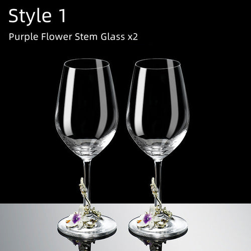 Metallic Blomst Krystall Vin Glass med Dekanter Koffert Sett | Skanto