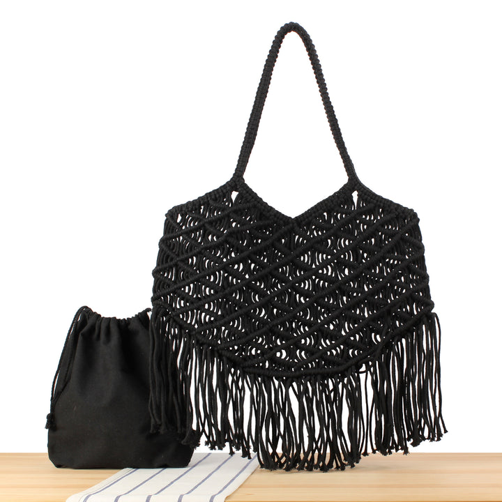 Kreativ Makramee Bag med Frynsete Design Skanto