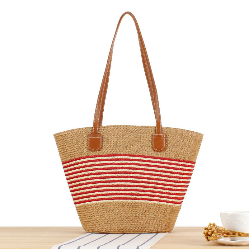 Elegant Straw Bag with Attractive Leather Handles Skanto