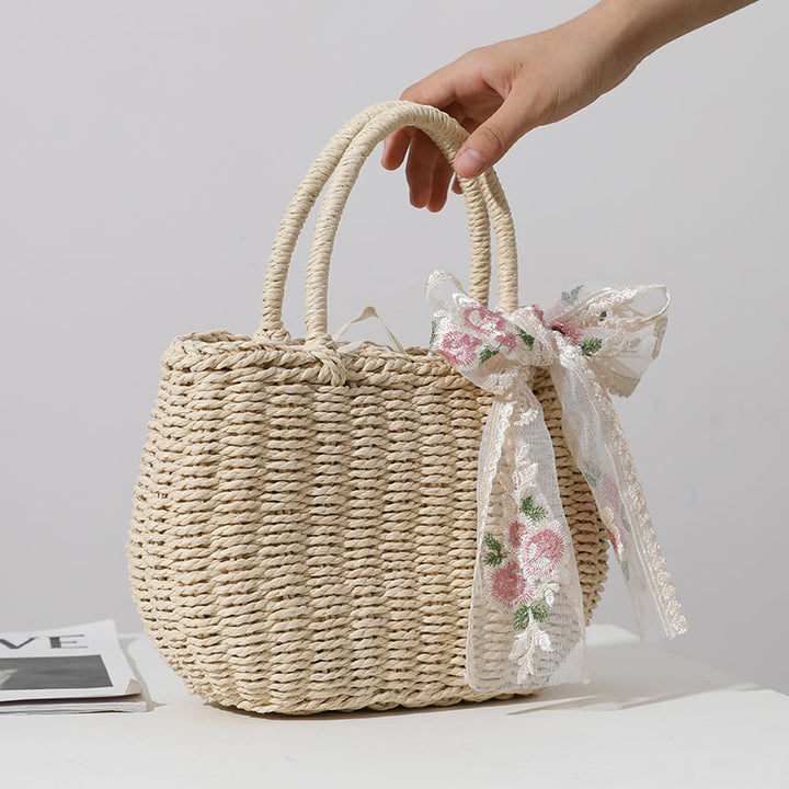 Elegant Bastveske med Blomster Sløyfedetalj Skanto