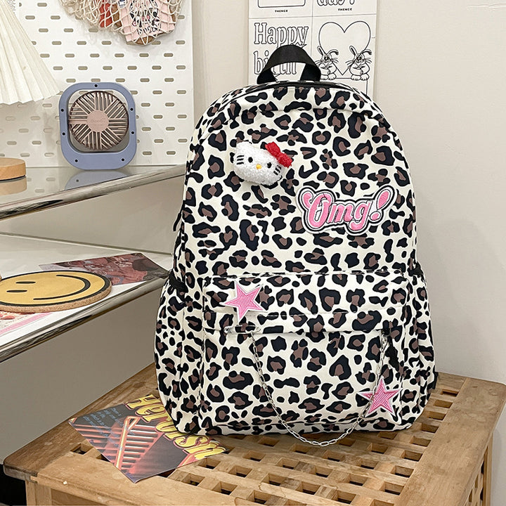 Morsom-mote Leopard Print Skole Ryggsekk