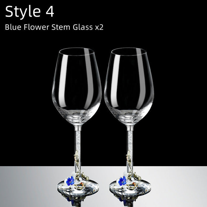 Metallic Blomst Krystall Vin Glass med Dekanter Koffert Sett | Skanto