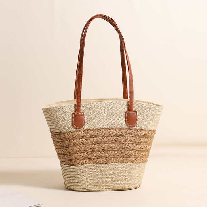 Elegant Bast Tote Bag med Læderdetaljer Skanto
