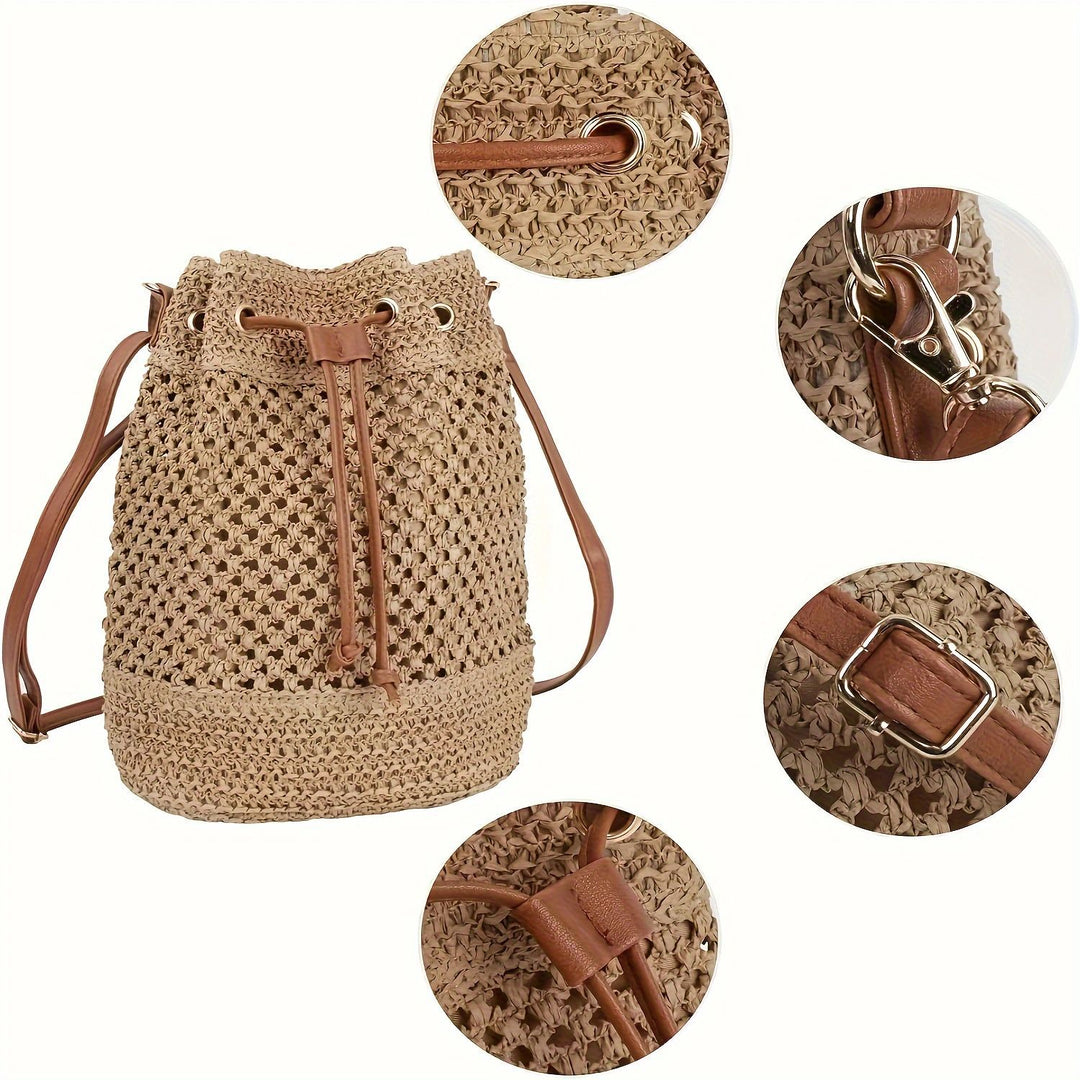 Allsidig makramee-crossbody-veske med lærdetaljer Skanto