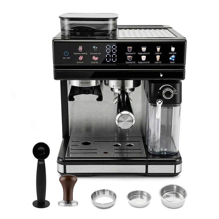 Espressomaskin med integrert kverneverk og presis temperaturkontroll Skanto