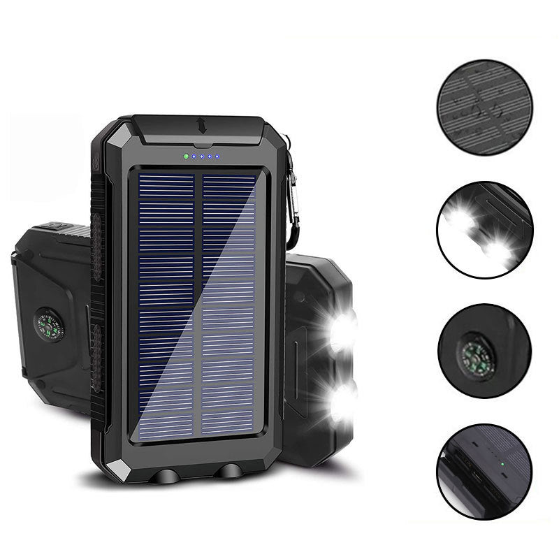 Solcelledrevet powerbank med LED-belysning og innebygd kompass Skanto