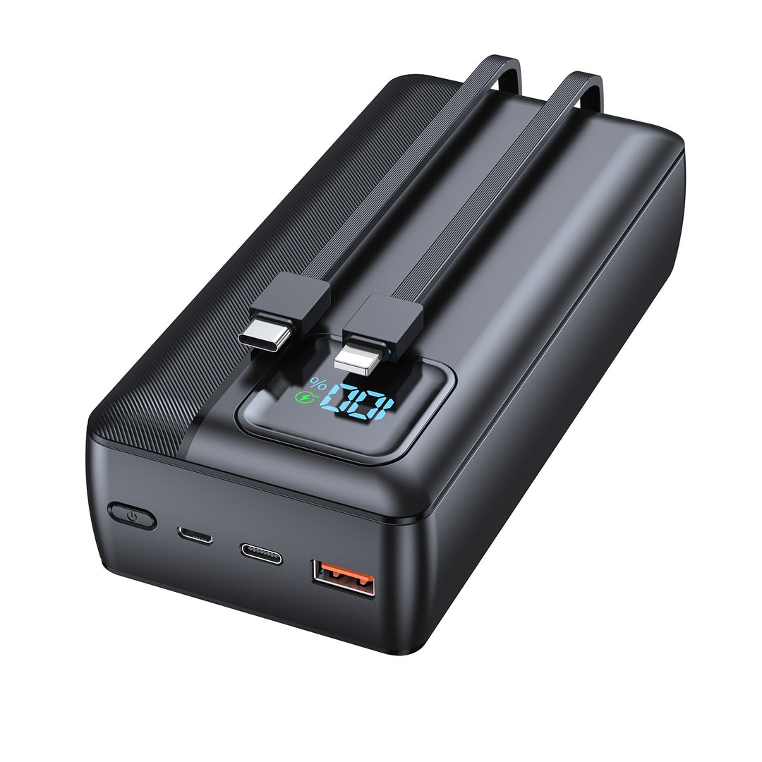 Powerbank med integrert ladekabel og LED-skjerm Skanto