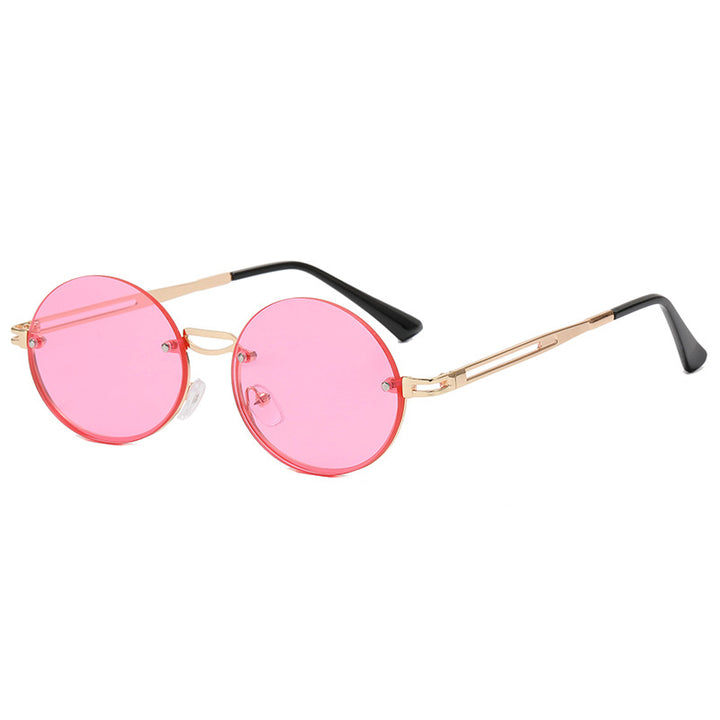 Dame rund solbrille med fin metallramme Skanto
