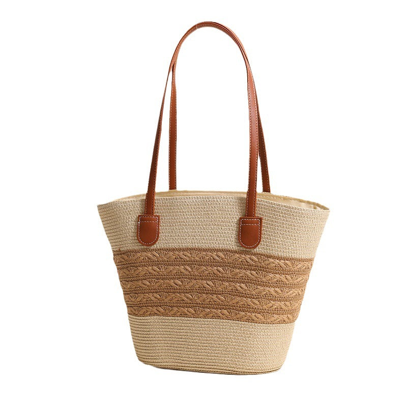 Elegant Bast Tote Bag med Læderdetaljer Skanto