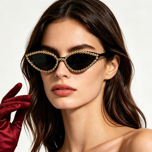 Dame Cat-Eye solbriller med glitrende blomsterdekor Skanto