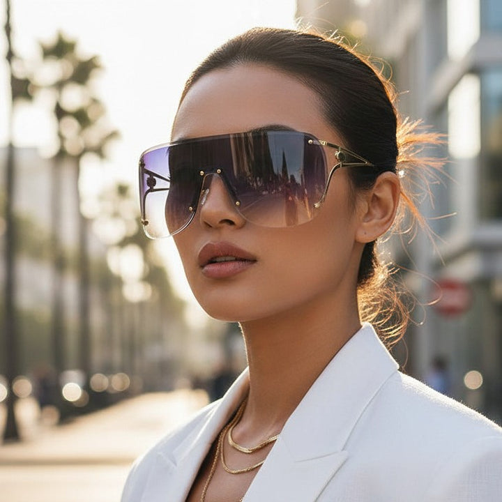 Dame visir-lignende solbrille med elegant metallramme Skanto